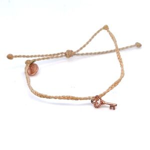 Pura Vida Tan Cord Bracelet with Rose Gold Key Charm